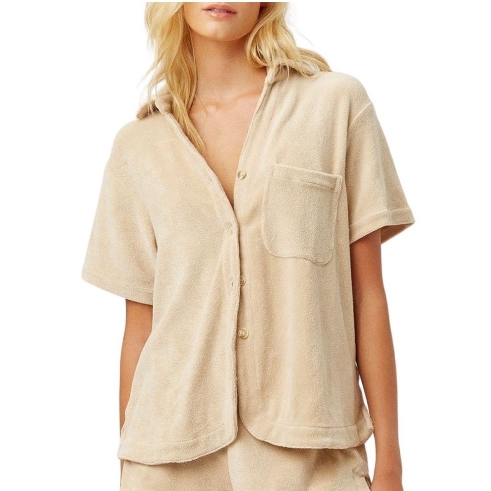 Frankies Bikinis Laurel Terry Cloth Button Up Shirt Top Baby Sun Yellow | Large